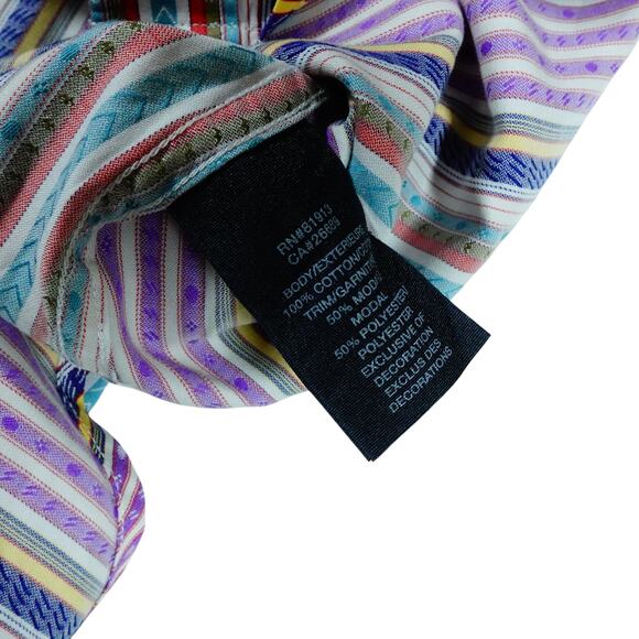 Robert Graham Multicolor Striped Embroidered Button Up Shirt Flip Cuff Mens L - Picture 7 of 8